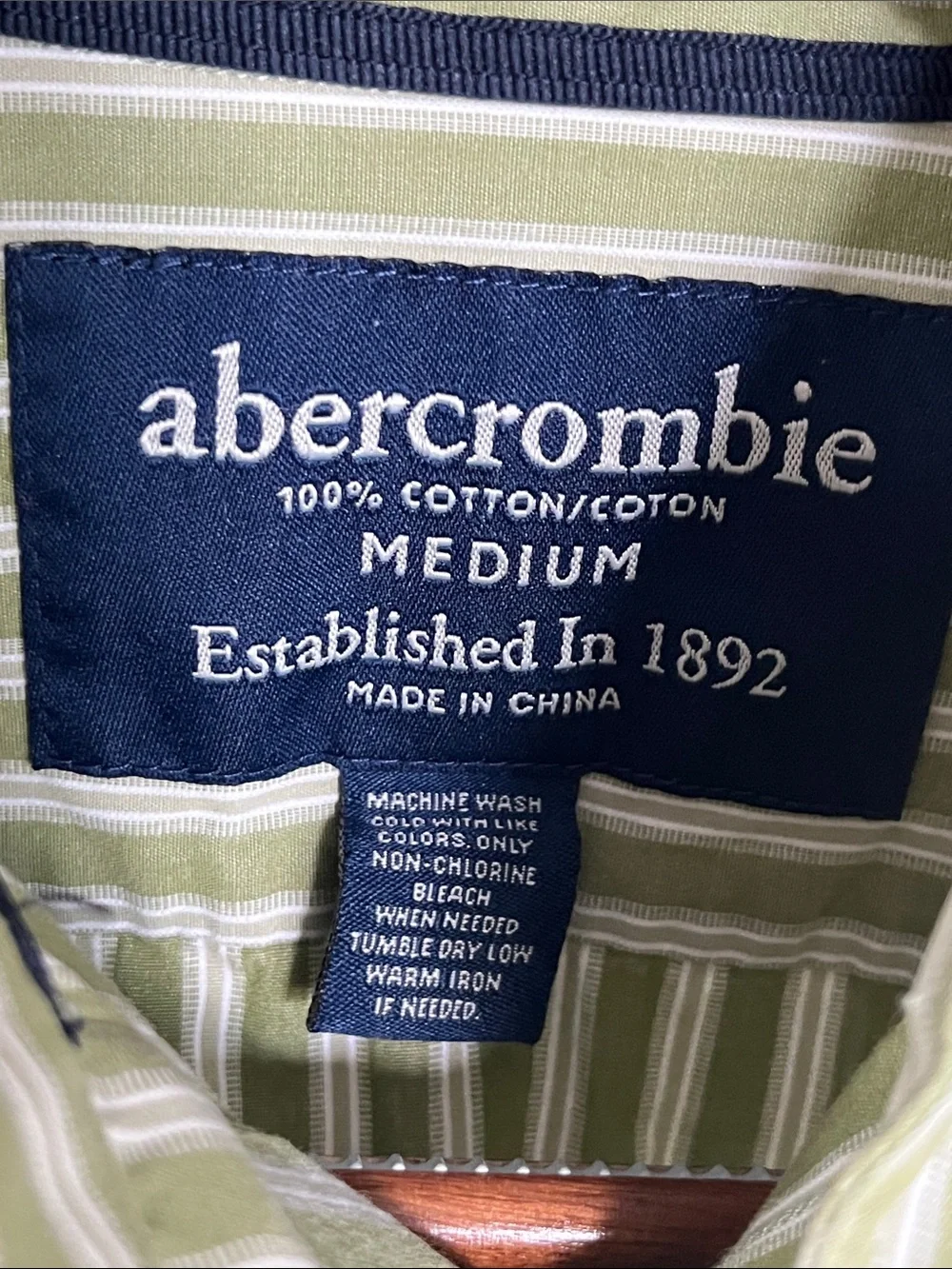 Abercrombie Women's Green White Stripe Button Shirt Cotton Medium Fitted
